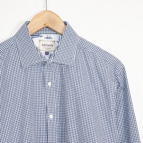 Ted Baker Archive Men's 16 1/2 Button up Shirt blue check sailboat - Picture 3 of 7